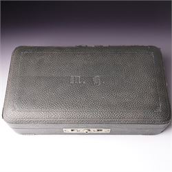 Victorian silver backed six piece dressing table set  with embossed decoration and engraved with initials in original case Chester 1900 Maker Charles Cooke