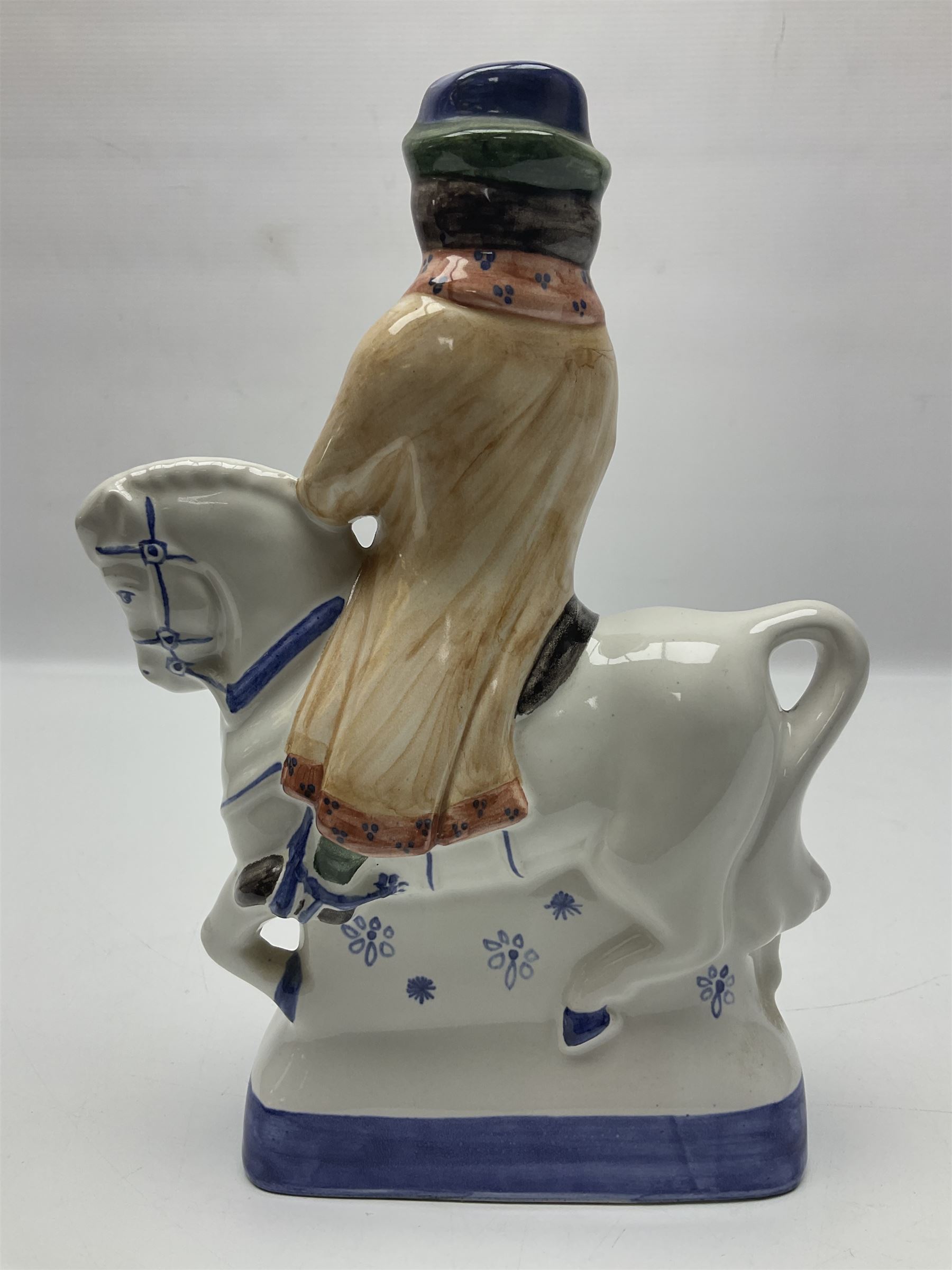 Three Rye Pottery Canterbury Tales figures, comprising The Miller, The Monk and The Franklin, together with a Canterbury Tale tile The Knight, tallest H24cm