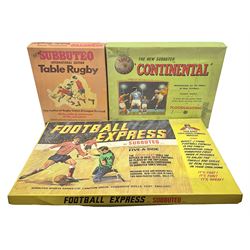 Subbuteo - three boxed sets comprising Football Express with two five-a-side teams and floodlighting; Continental with four teams and accessories; and International Edition Table Rugby with two teams; together with a Real Madrid 1974-75 League Champions pennant (4)