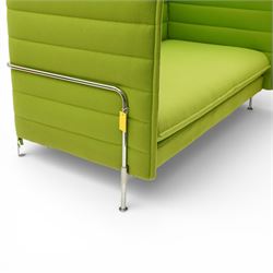 Ronan and Erwan Bouroullec (1971- ; 1976-) - Vitra ‘Alcove’ sofa, with high winged sides and back upholstered in green ‘Credo’ fabric with horizontal channel detailing, fitted seat cushion and scatter cushion, on chrome tubular frame supports