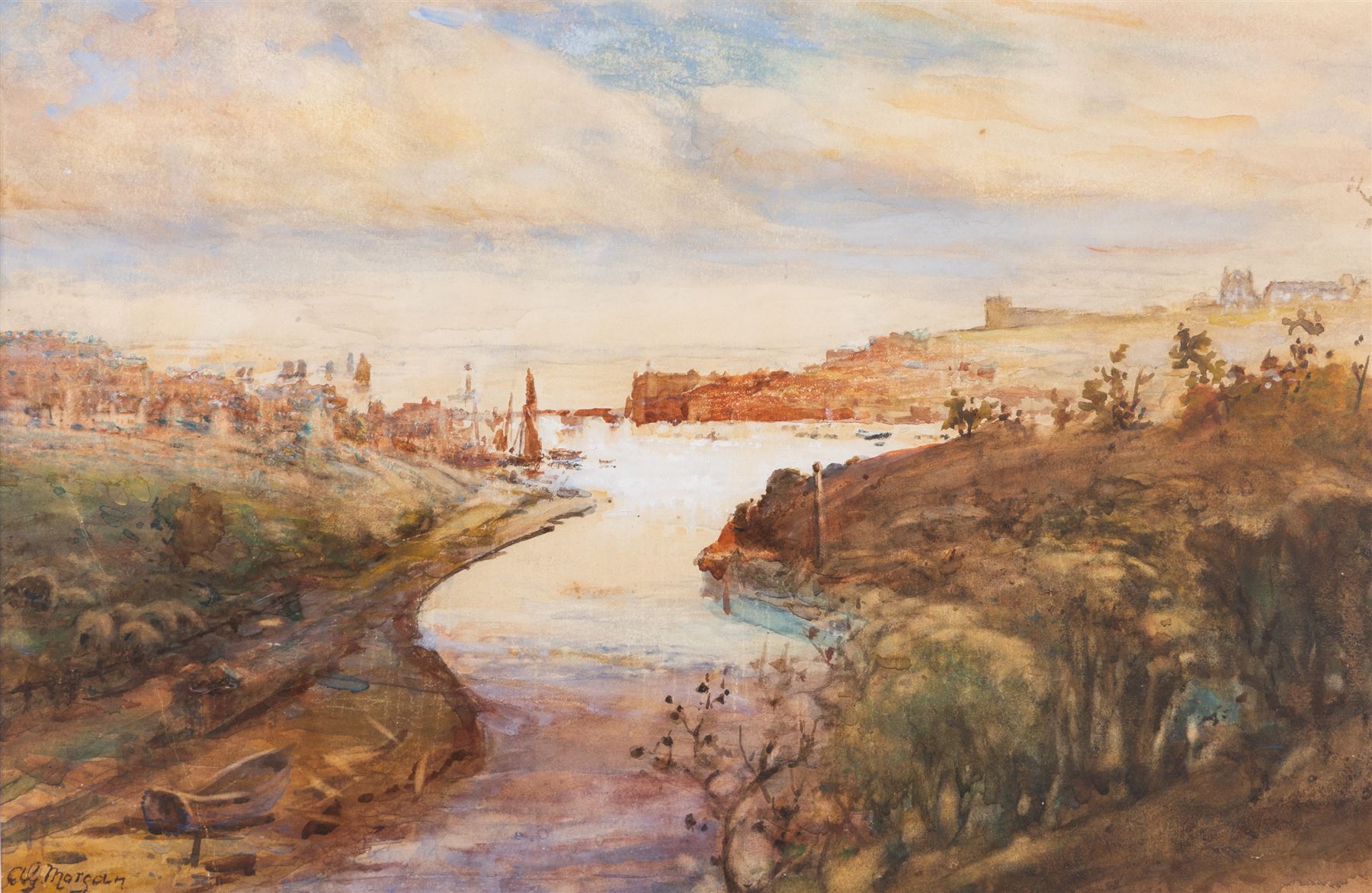 Alfred George Morgan (British 1848-1930): View Over Whitby and Dockyard, two watercolours signed, 34cm x 52cm and 23cm x 33cm (2)