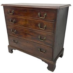 George III mahogany chest, rectangular top with moulded edge, fitted with four graduating cock-beaded drawers, lower moulded edge over bracket feet