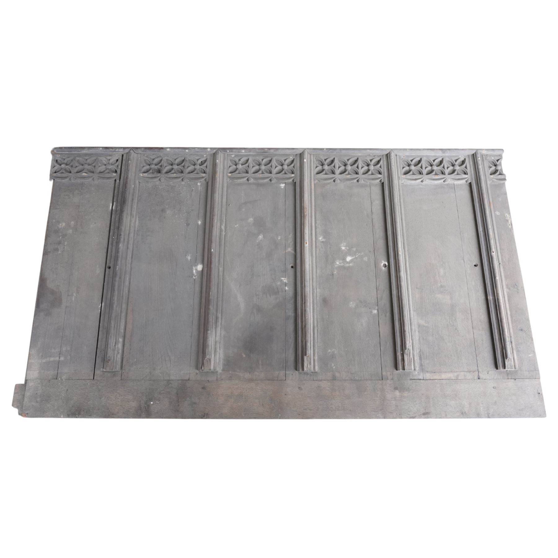 Architectural Salvage - Quantity of 19th century oak and pine church panelling including large bowed panel, others with carved decoration etc
Note: Removed in the 19th century from the church in the grounds of a private Yorkshire estate 
Provenance: property of a Nobleman