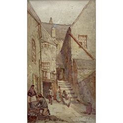 Frederick William Booty (British 1840-1924): Arguments Yard - Whitby, watercolour signed, original Henry Whitley title label verso 31cm x 18cm