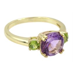 Silver-gilt amethyst and peridot ring, stamped Sil