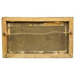 Claude Thomas Stanfield Moore (British 1853-1901): 'Fast on the Rocks off Dunstanborough (Dunstanburgh) Castle' - Northumberland, oil on board signed, signed titled and dated 1876 verso 17cm x 35cm