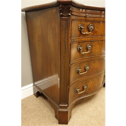  Chippendale style mahogany serpentine front Bachelors chest, with brushing slide above four long drawers, acanthus capped fluted canted angles on shaped bracket feet, W84cm, D47cm, H79cm,    
