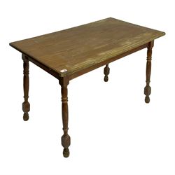 20th century oak table, rectangular moulded top on turned splayed supports