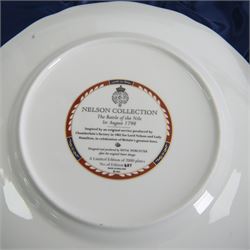 Royal Worcester seven Nelson collection plates, limited edition, comprising two Battle of Cape St Vincent, two Battle of Trafalgar, two Battle of Copenhagen and Battle of the Nile, all with certificates and original boxes 