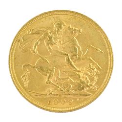King Edward VII 1909 gold full sovereign coin, Melbourne mint