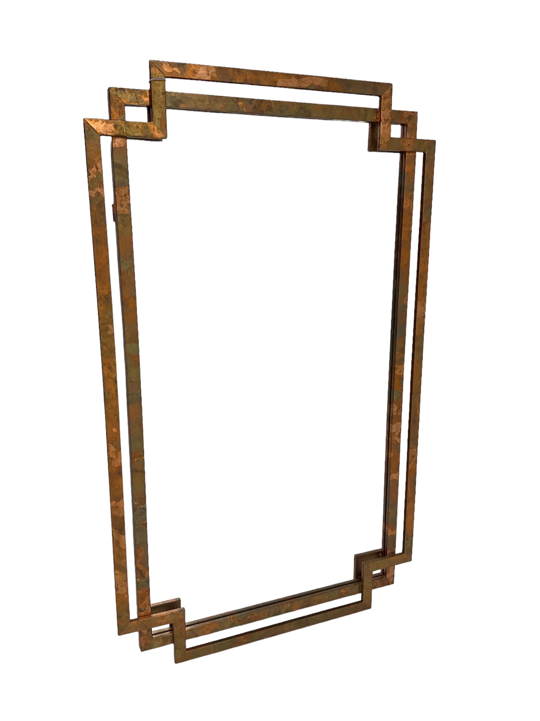 Contemporary copper framed rectangular wall mirror, mounted by outer canted frame 