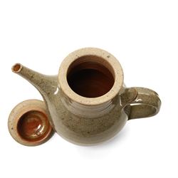 David Lloyd Jones (1928-1994): Three works, a large jug and two teapots, in typical brown glaze, each stamped, larger jug H39cm (3)