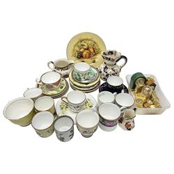 Royal Worcester teacups, coffee cans and saucers, together with two Mason's jugs, Aynsley Orchard Gold coffee can, side plate and saucer, other similar ceramics and a collection of miniature clocks
