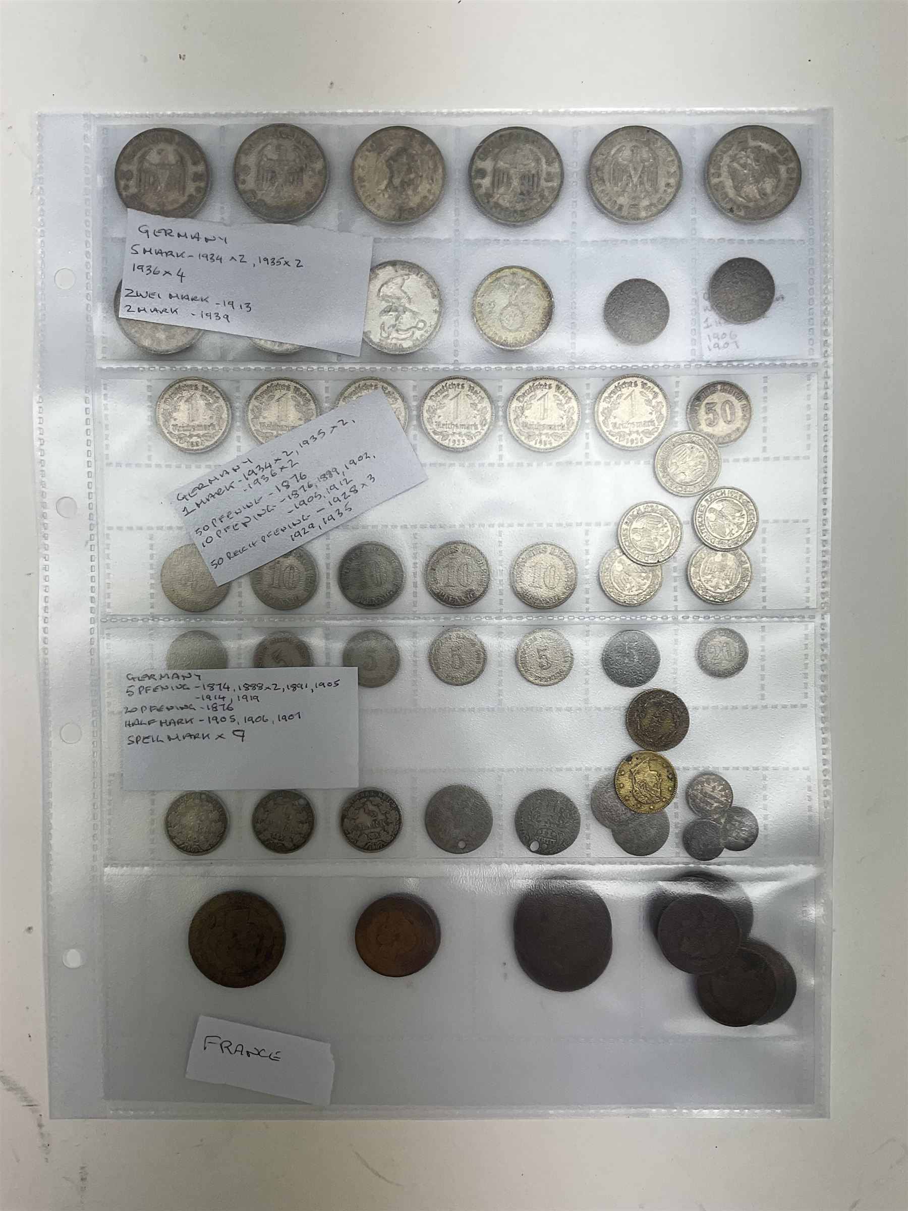 Interesting collection of 18th century and later Commonwealth and international coins, including India, Rhodesia, South Africa, Spain, Italy, Netherlands, Palestine, Russia, canada, Greece, Jersey, Guernsey, Germany, France, etc, including many silver examples