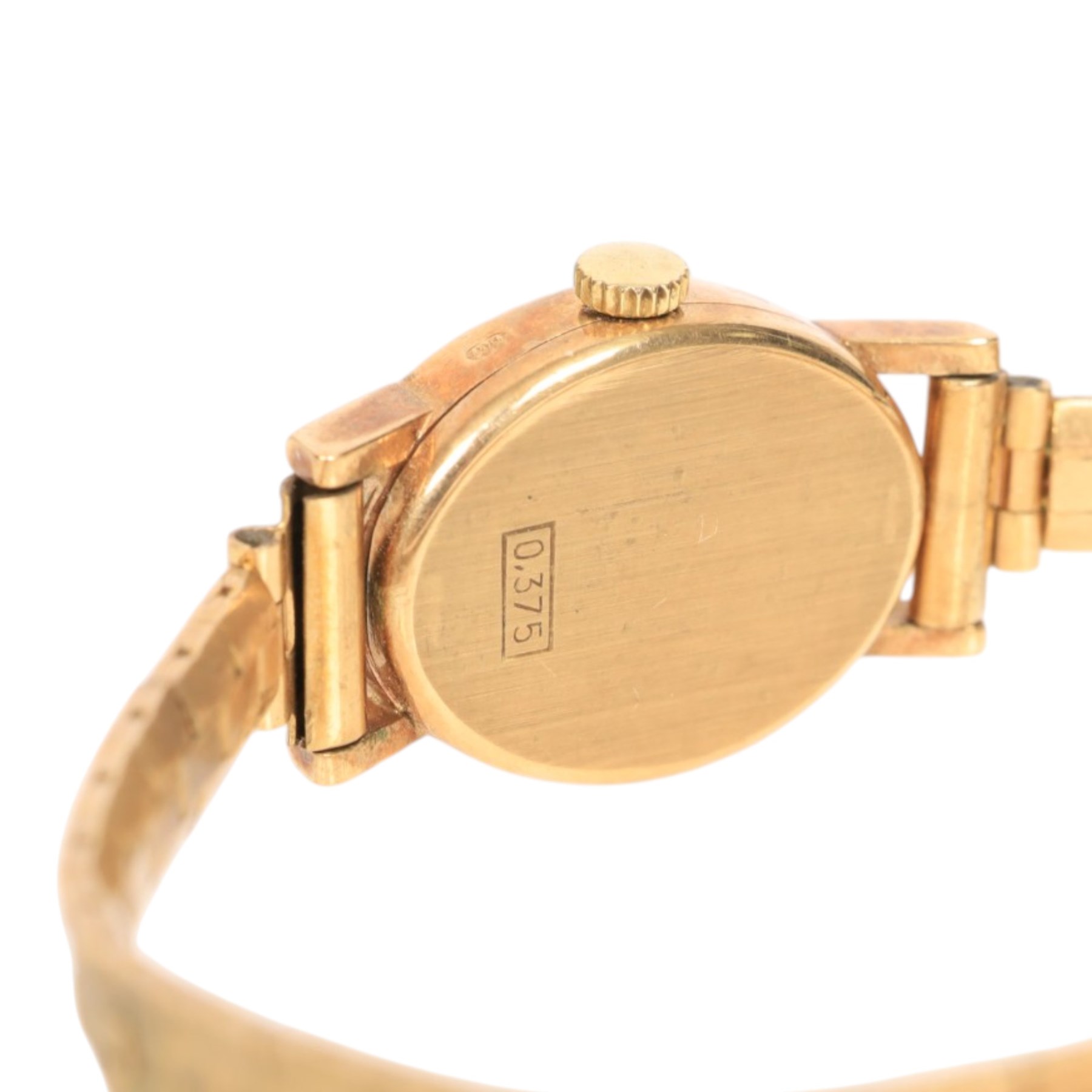 9ct gold ladies Avia quartz wristwatch on 9ct gold bracelet strap, hallmarked