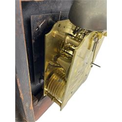 Charles Johnson of Wigan - mid-19th century twin fusee mahogany drop-dial wall clock, with an octagonal dial surround with brass inlay, carved fan ears to the glazed box with pendulum adjustment door, 12