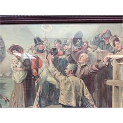 After Fred Roe, pair of colour prints of Lord Nelson, one titled 'Good-bye My lads', the other depicting Nelson walking through the streets of Portsmouth, 52 x 81cm, modern mahogany frames (2)