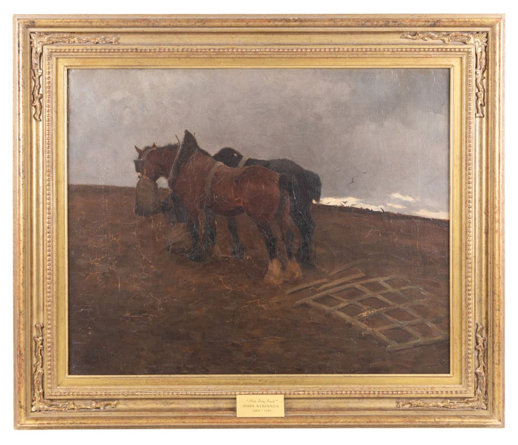 John Atkinson (Staithes Group 1863-1924): 'Mid Day Bait', oil on canvas signed, titled on plaque, also faintly inscribed verso 42.5cm x 53cm 