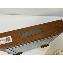 Two Art Deco style mantel clocks comprising a Smith’s 8 Day wooden clock and a clear geometric design clock 