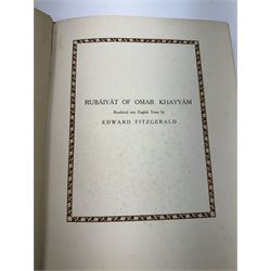 Rubaiyat of Omar Khayyam - two editions
Two editions of Fitzgerald, Edward (Translator) - 'Rubaiyat of Omar Khayyam', one with gilt leather coverer illustrated by Willy Pognay, the second illustrated by Edmund Dulac