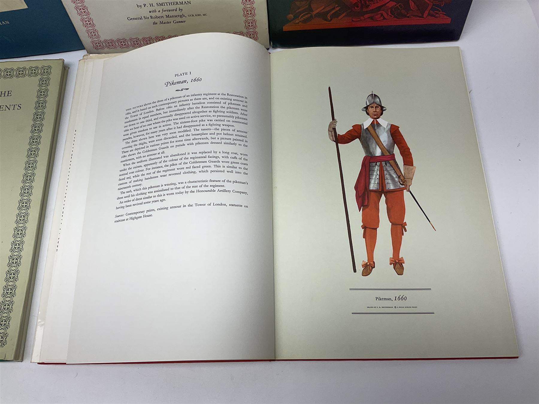Set of six 1960s books on British Uniforms published by Hugh Evelyn London comprising Cavalry Uniforms of the British Army, Uniforms of the Royal Artillery, Uniforms of the Scottish Regiments, Uniforms of the Yeomanry Regiments and Infantry Uniforms of the British Army Series 1 & 2; all with dustjackets