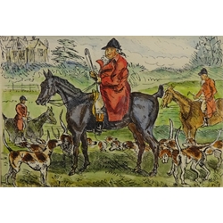  Out Hunting, four 20th century pen and watercolours signed G W Maugham 11cm x 16cm (4)  
