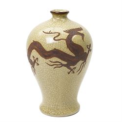 Chinese crackle glaze vase with dragon motif, H35cm