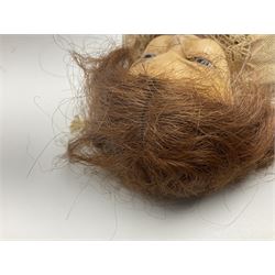 Victorian wax shoulder head doll with applied hair, inset glass eyes and jointed body with composition lower limbs; faded pink dress H35cm