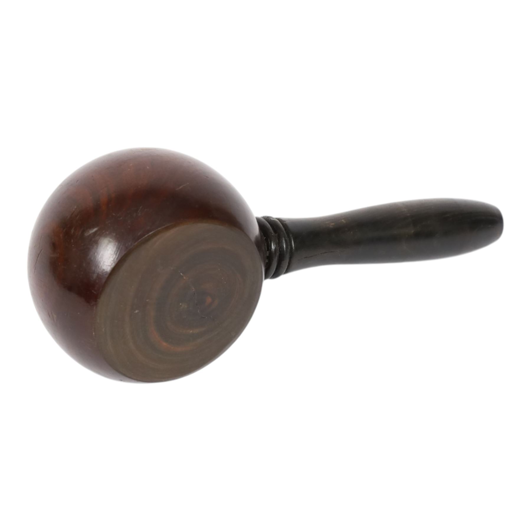 Rare 19th century lignum vitae and ash saddler's maul, of turned circular form with plain turned handle, L30cm