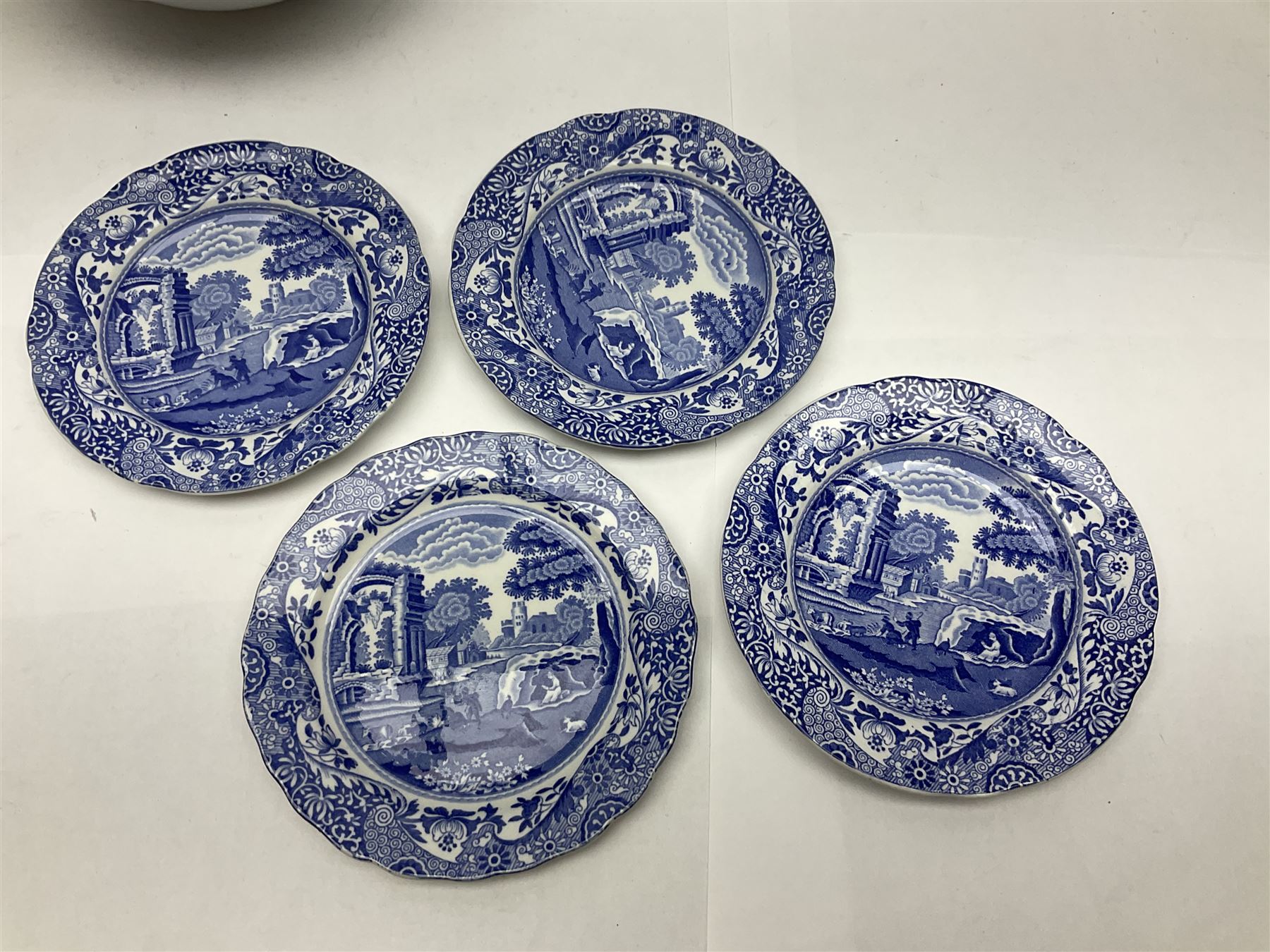 Copeland Spode Italian pattern dinner wares, including two tureens and covers, four serving dishes, six dinner plates, four side plates etc, all with blue printed marks beneath