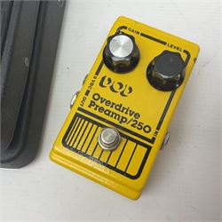 Three guitar pedals, to include Dunlop Crybaby Wah, Model GCB-95, Digitech Turbo Flange stereo flanger and a DOD Overdrive Preamp/250 