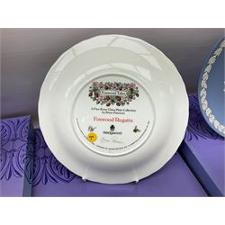 Collection of Wedgwood Jasperware, to include covered trinket boxes, dishes, plates and collectors plates, together with a Wedgwood Foxwood Tales plate, Foxwood regatta 