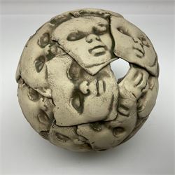 Studio pottery bowl, decorated with faces and a green glaze finish, H18cm 