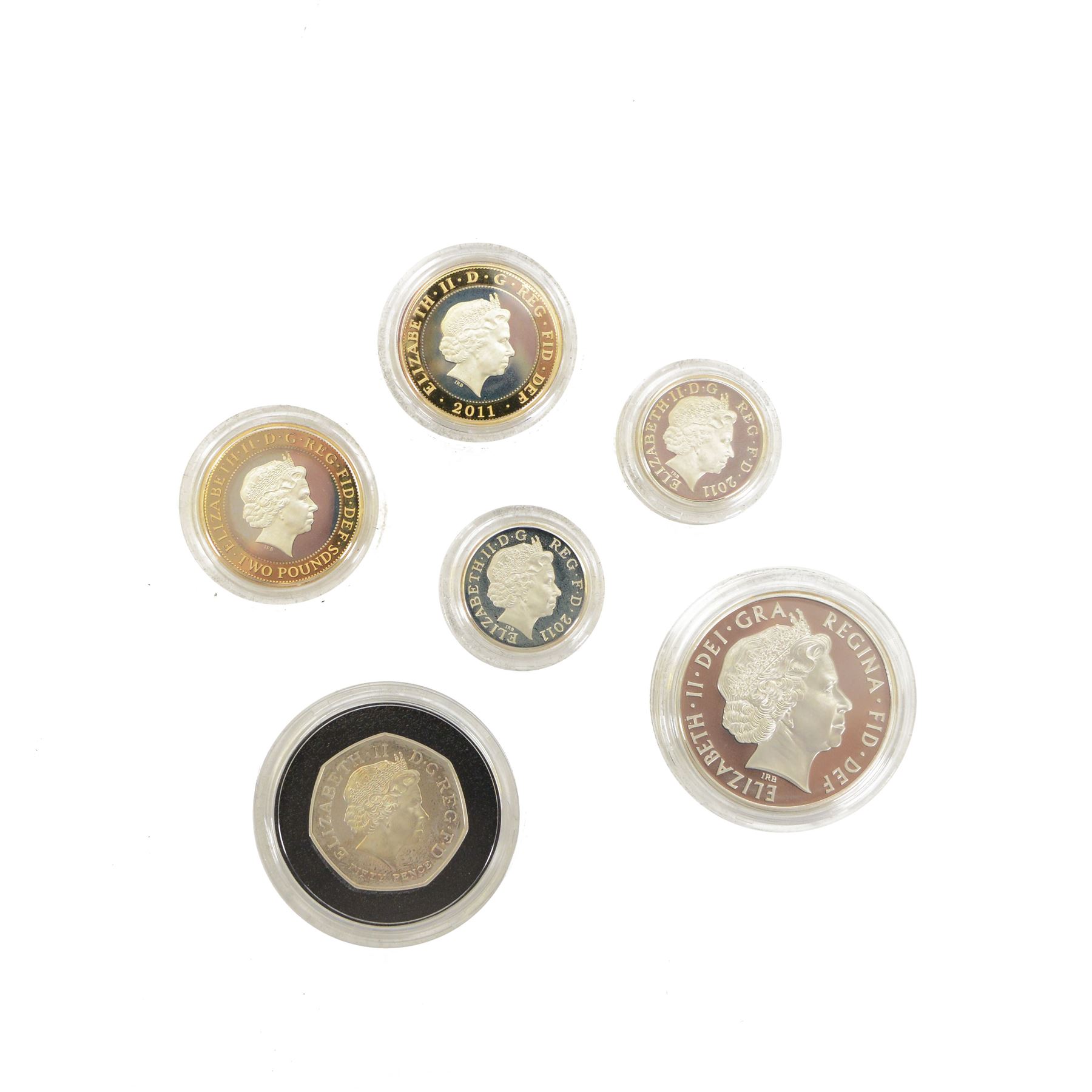 The Royal Mint United Kingdom 2011 silver proof piedfort six coin set, cased with certificate
