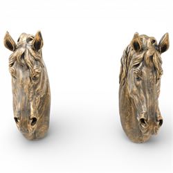 Pair of bronzed painted metal horse head wall mounts, 51cm 