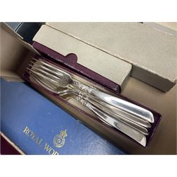 Quantity of silver plated and other metal ware to include Community cutlery and brass, together with Polaroid tv etc in three boxes