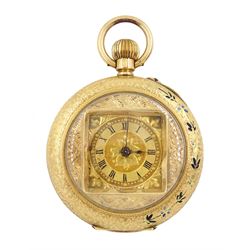 Early 20th century 14ct gold open face, cylinder ladies fob watch, gilt dial with Roman nu...