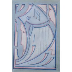 Hirst Walker (Staithes Group 1868-1957): Surreal Landscape Scene and Harp, pair watercolours signed with initials 36cm x 25cm (2) (unframed)