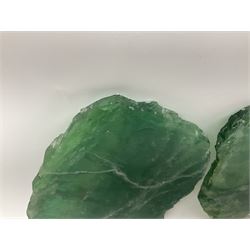 Pair of green fluorite slices, polished with rough edges, H16cm, L17cm  