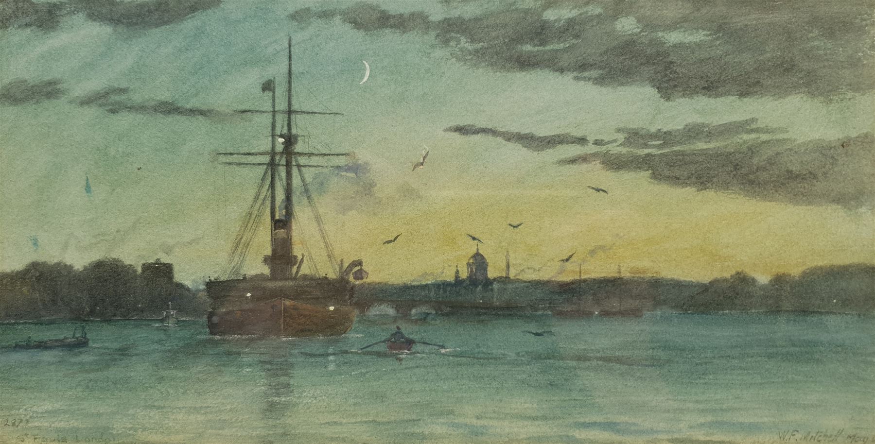 After William Frederick Mitchell (British 1845-1914): 'St Paul's London', watercolour bears signature title and date May '08, 15cm x 30cm