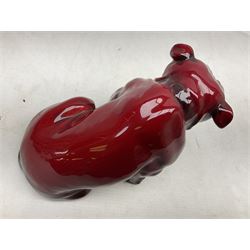 Royal Doulton Flambe figure of a Bulldog, modelled seated, model no 135, with printed maker's mark and K and impressed 135 beneath, H13.5cm
