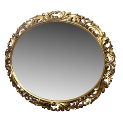  20th century Italian style oval mirror, scrolled leaf gilt wood and gesso frame, 115cm x 91cm  