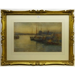 Arthur Netherwood (British 1864-1930): Fishing Boats in the Harbour, watercolour signed 40cm x 65cm
