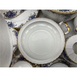Royal Albert Moonlight Rose pattern dinner service for six, to include, dinner plates, bowls, soup bowls, twin handled soup bowls with saucers, twelve side plates, twin handled soup tureen with cover, twin handled serving dish and cover, sauce boat and saucer, teapot and warmer etc (51)