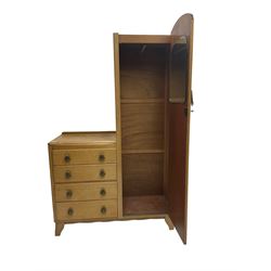 Art Deco design light oak combination wardrobe and dressing chest, fitted with single wardrobe door and four drawers