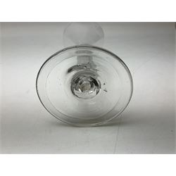 18th century drinking glass, the bell shaped bowl upon a single series air twist stem and circular conical folded foot, H19.5cm