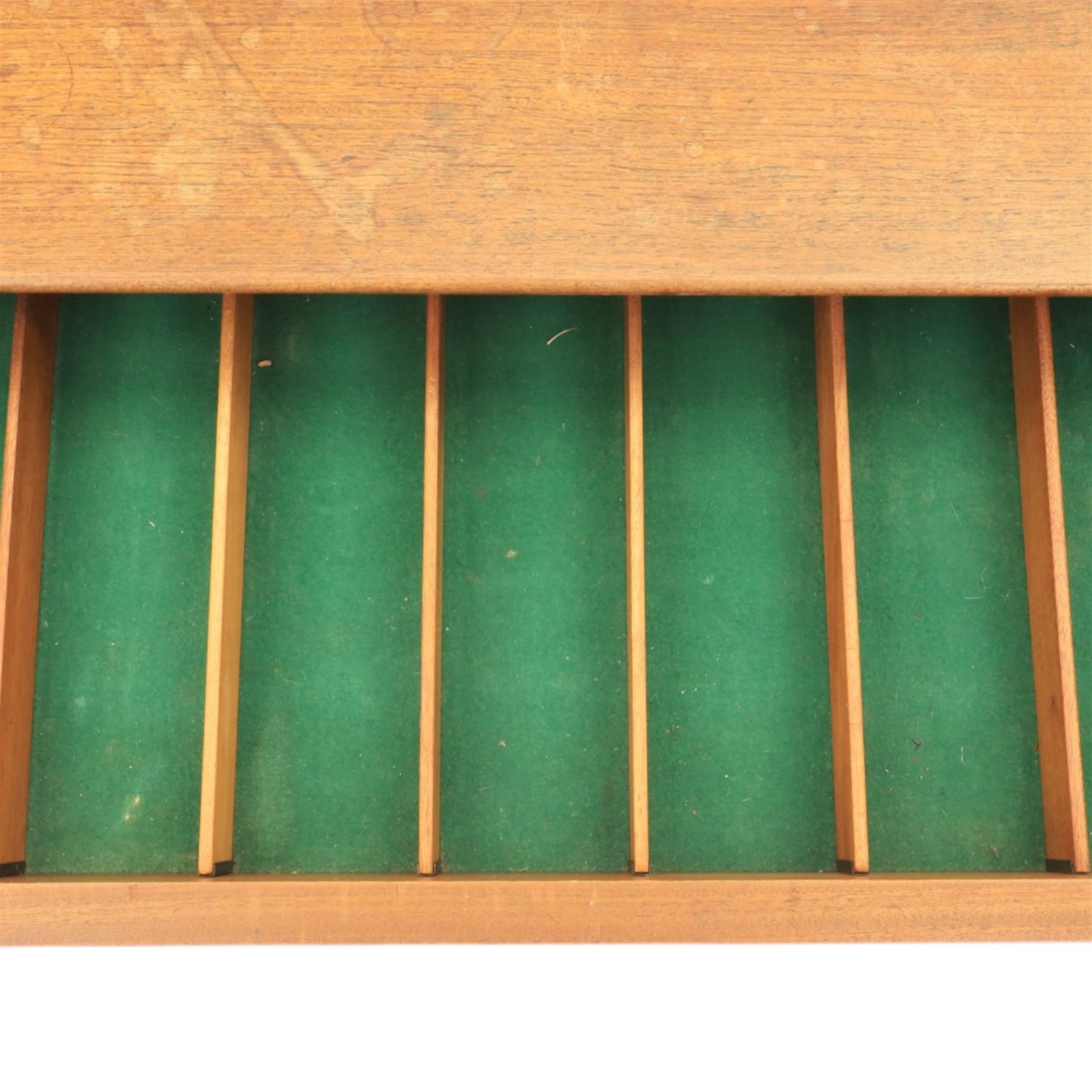 John Herbert for Youngers - 'Fonseca' mid-century teak sideboard, rectangular top above a central bank of three drawers one fitted for cutlery, flanked by cupboards with fixed shelved interior, raised on tapering supports 