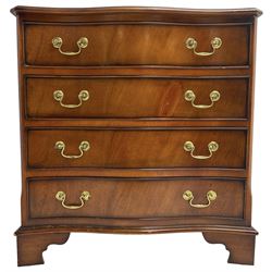 Georgian design mahogany serpentine chest, moulded top over four cock-beaded drawers, on bracket feet