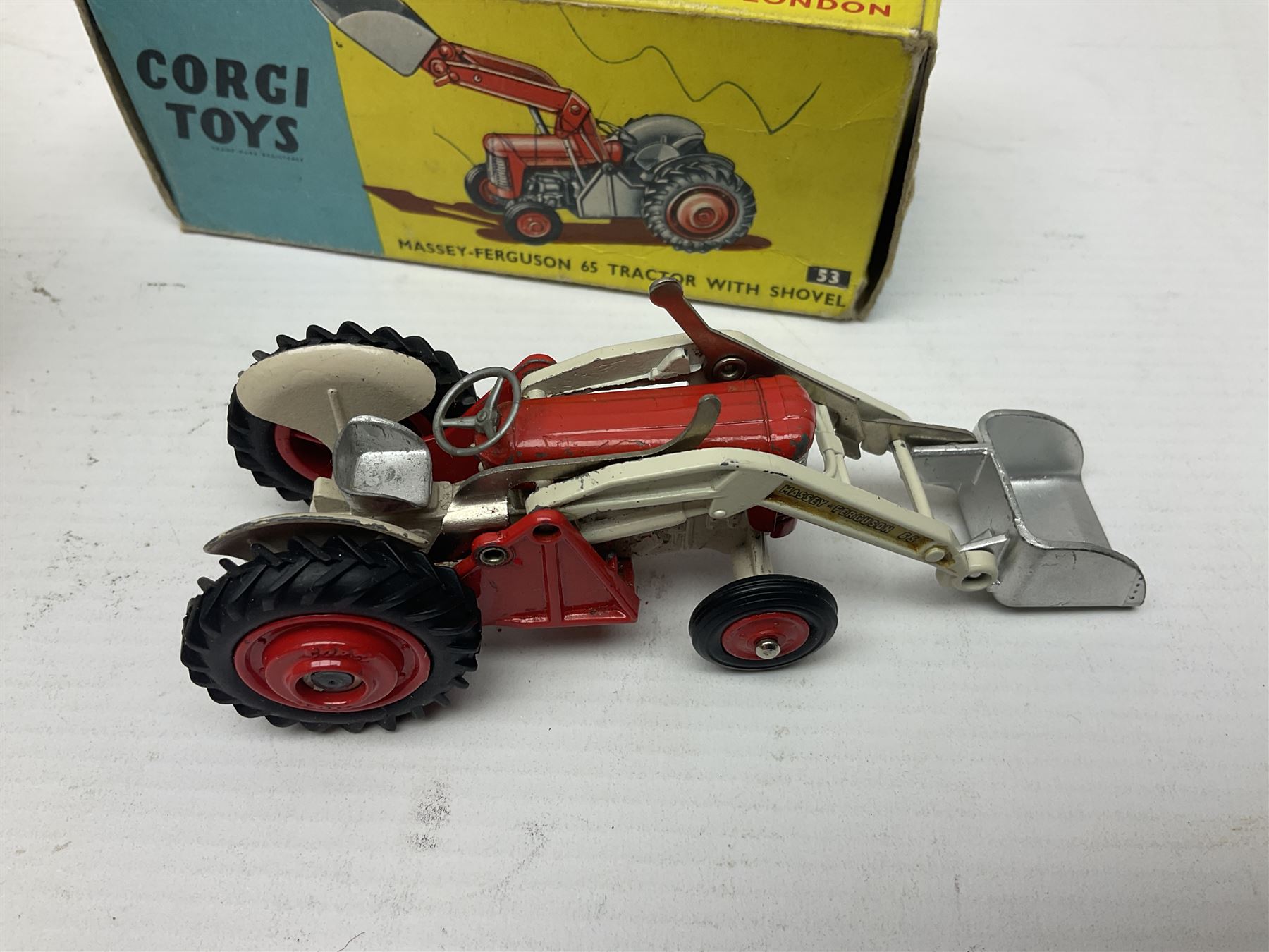 Corgi - Massey-Ferguson 780 Combine Harvester no.1111 and Corgi Massey-Ferguson 65 Tractor with Shovel no.53; both in original boxes 