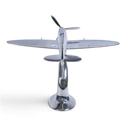 Modern polished metal model of a Spitfire, H36cm